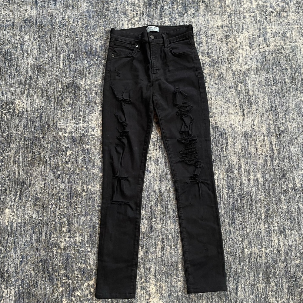 Agolde black ripped high-wasted skinny ankle jeans - black size 25